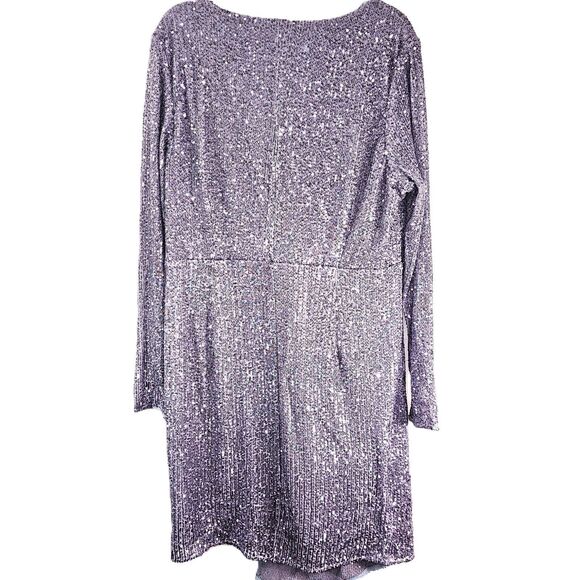 City Chic Razzle Sequin Wrap Dress L/20 Metallic Silver Long Sleeve Party NWT - Picture 2 of 8